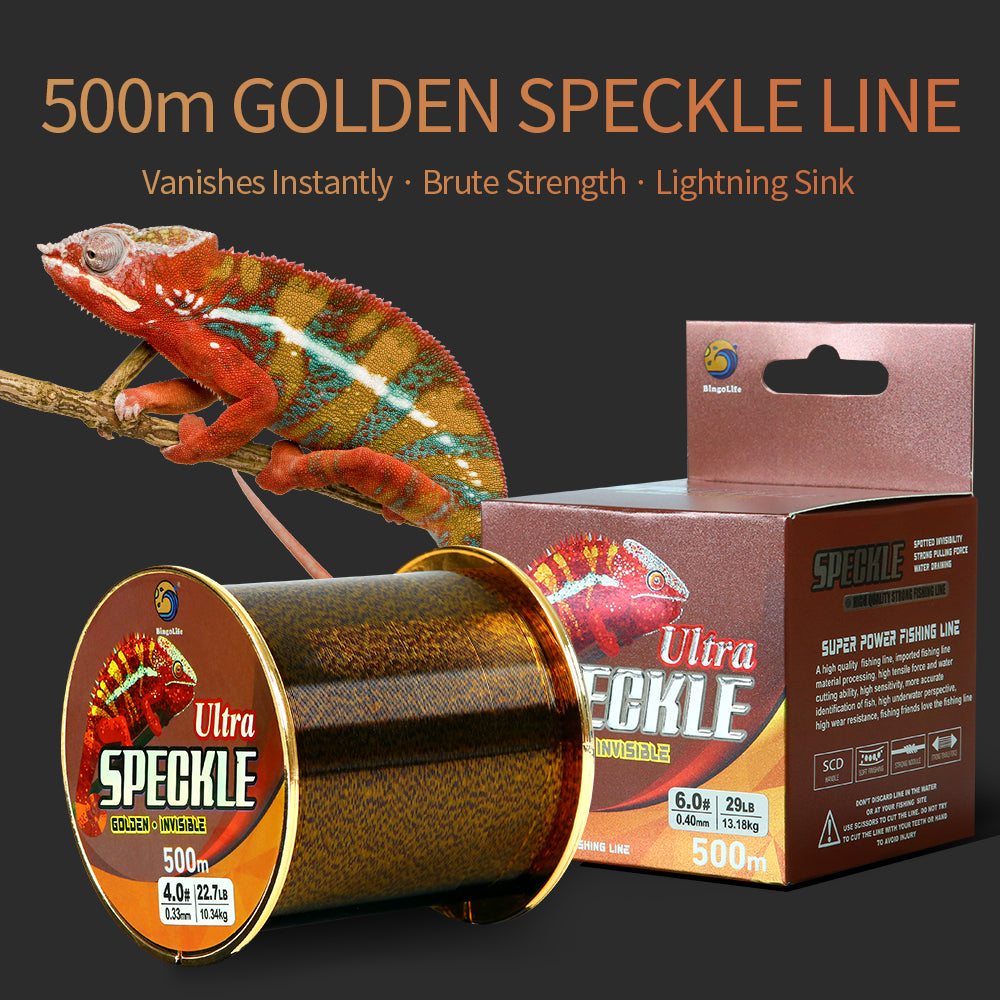 Bingolife HQ Invisible Speckle Monofilament 540 YDS Gold Spotted Mono Line for Carp Fishing