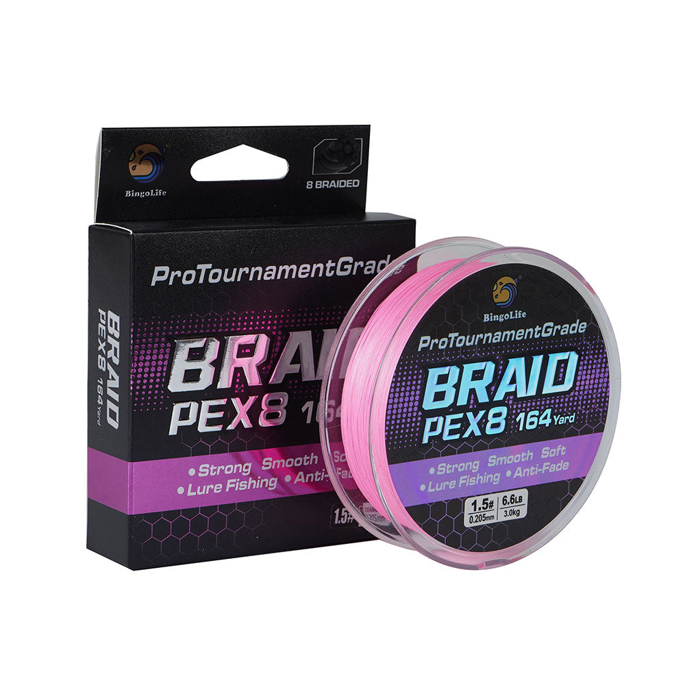 Bingolife Pro Tournament Grade Anti-Fade PEX8 Braid Line Pink 164 YDS BingoBraid Bingolife Pro Tournament Grade Anti-Fade PEX8 Braid Line Pink 164 YDS BingoBraid