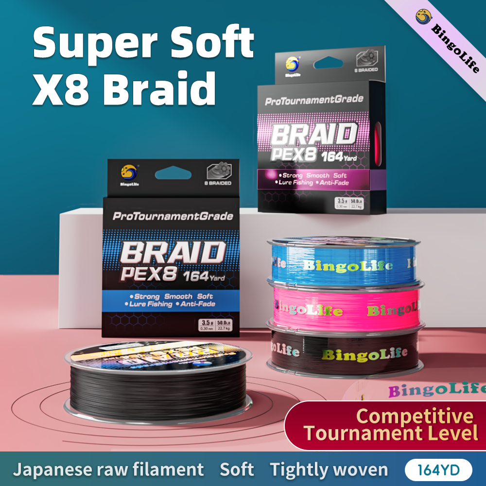 Bingolife Pro Tournament Grade Anti-Fade PEX8 Braid Line Black 164 YDS