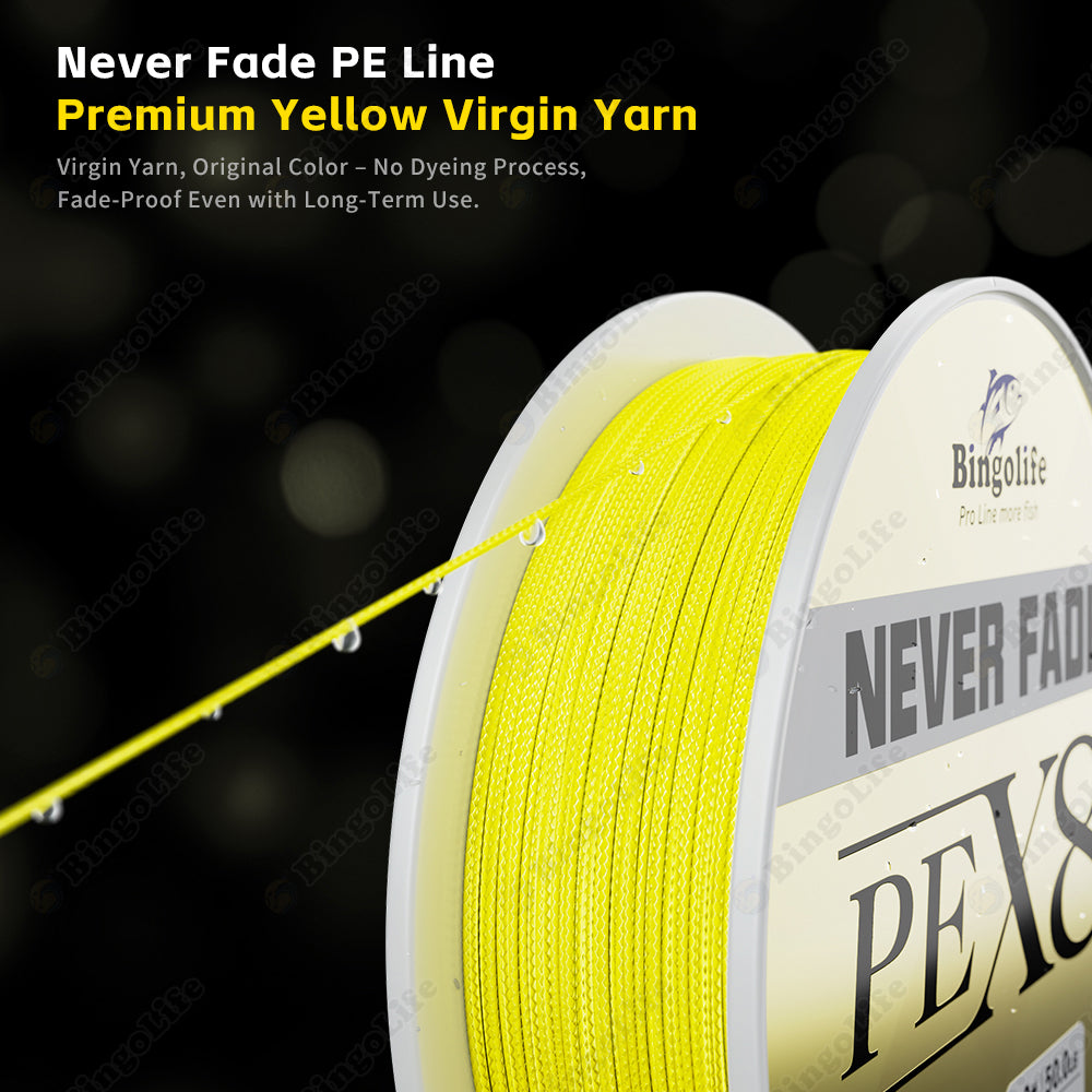 Bingolife Never-Fade PEX8 Braid Line 330 YDS Yellow