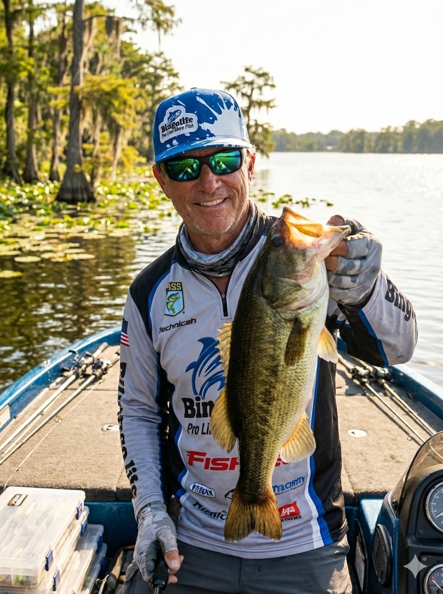 Bingolife Blue and White Bingolife Pro Line More Fish Baseball Style Fishing Cap