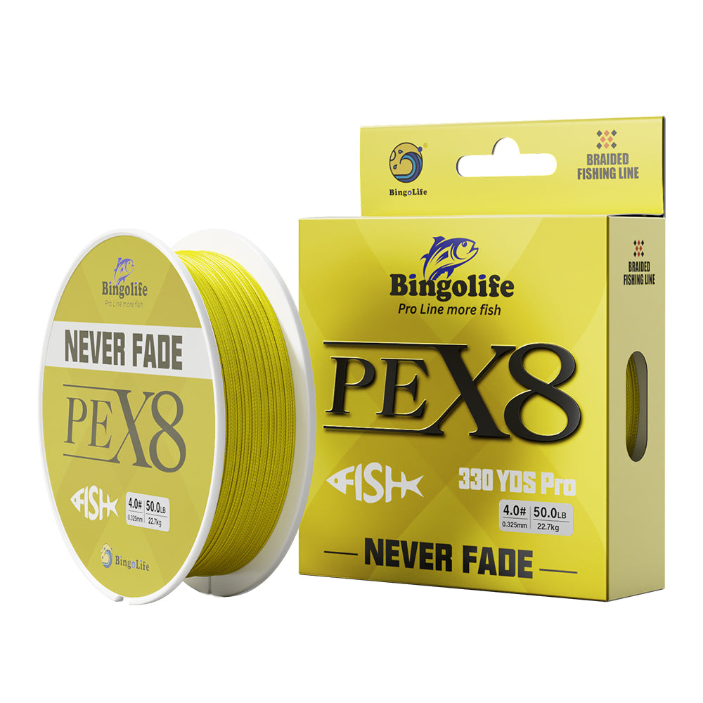 Bingolife Never-Fade PEX8 Braid Line 330 YDS Yellow