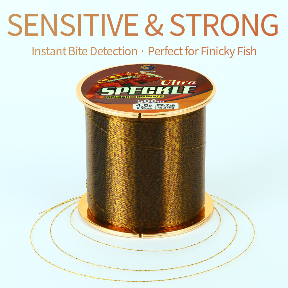 Bingolife HQ Invisible Speckle Monofilament 540 YDS Gold Spotted Mono Line for Carp Fishing