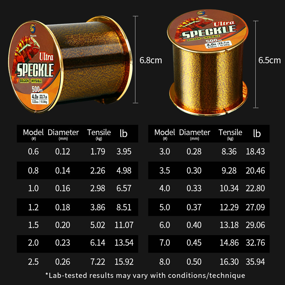 Bingolife HQ Invisible Speckle Monofilament 540 YDS Gold Spotted Mono Line for Carp Fishing