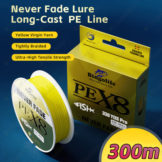 Bingolife Never-Fade PEX8 Braid Line 330 YDS Yellow
