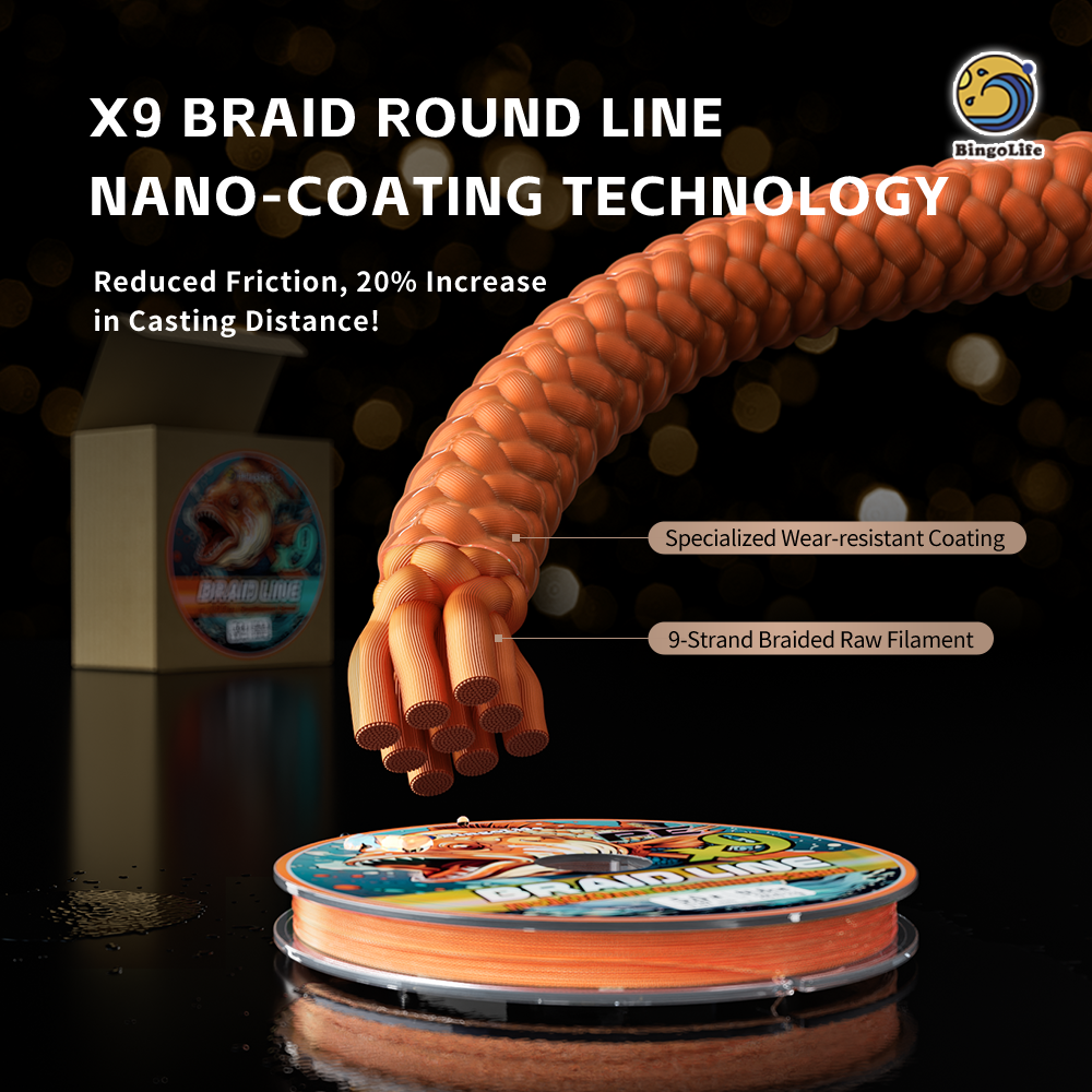 Bingolife Orange PEX9 Braid Line - Continuous 9-Strand PE Braided Spool - 5×100 Meters Full Roll