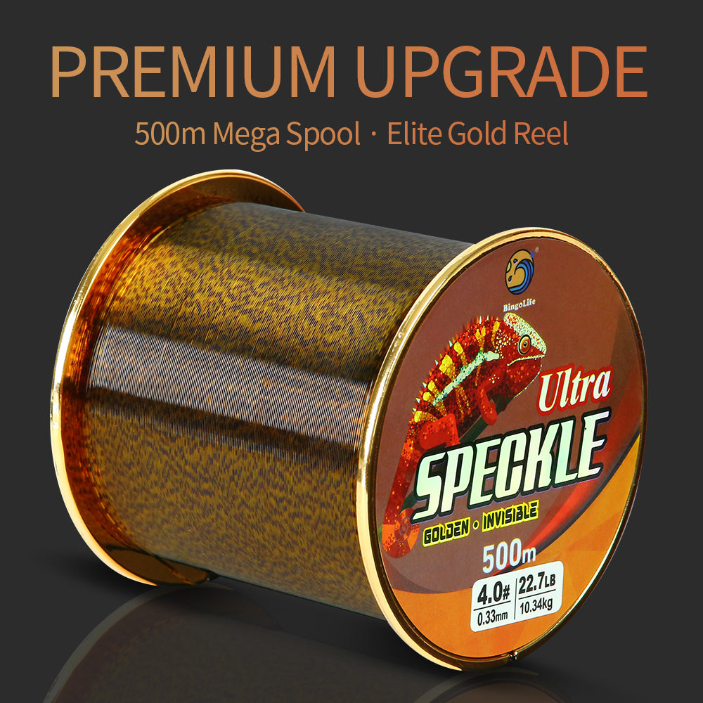 Bingolife HQ Invisible Speckle Monofilament 540 YDS Gold Spotted Mono Line for Carp Fishing