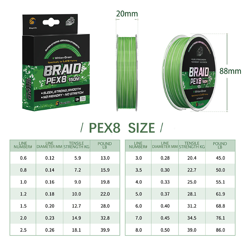 Bingolife Braided Fishing Line - Abrasion Resistant Braided Lines – Incredible Superline – Zero Stretch – PEX8 164 Yard