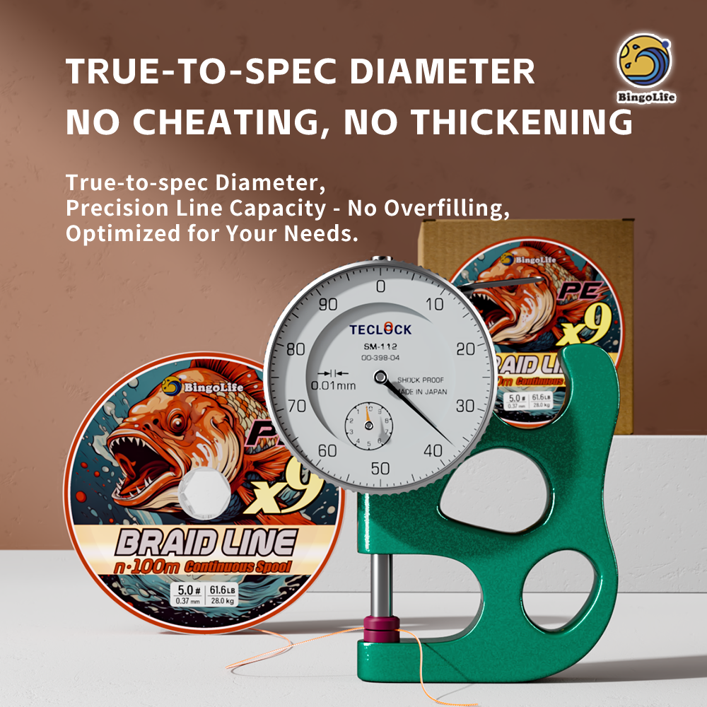 Bingolife Orange PEX9 Braid Line - Continuous 9-Strand PE Braided Spool - 5×100 Meters Full Roll