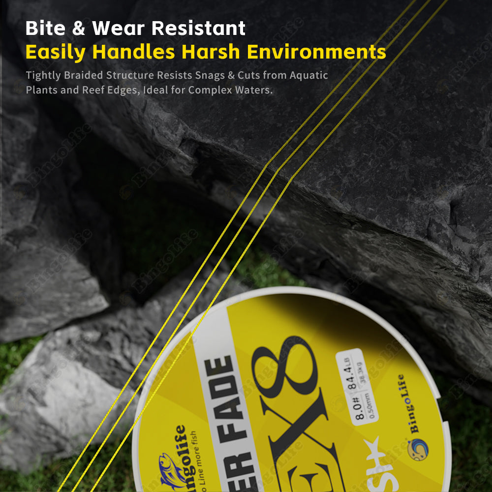 Bingolife Never-Fade PEX8 Braid Line 330 YDS Yellow