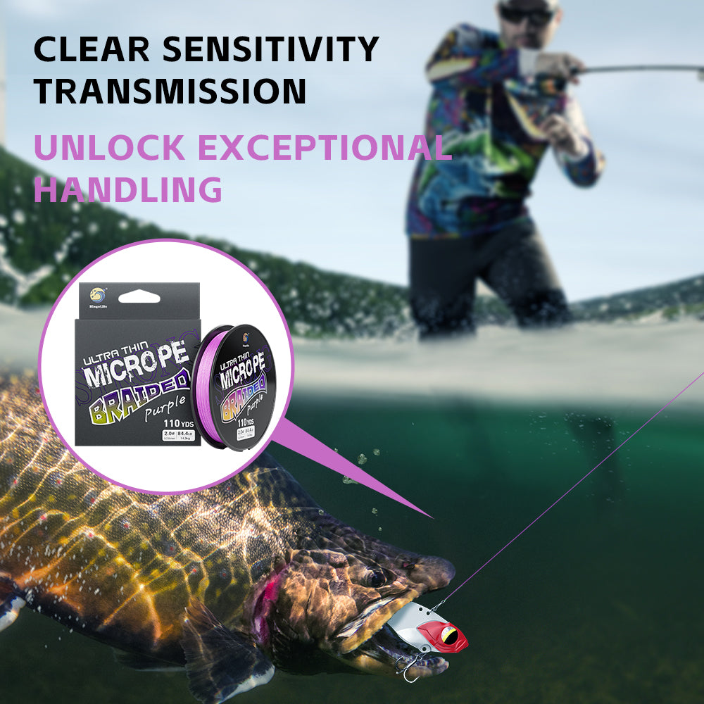 Bingolife Purple Ultra-Thin Fishing Line PEX4 Braided - 100m Premium Micro Thinner Finesse Fishing Line, High Tensile, Micro Fishing Dedicated, Long Cast