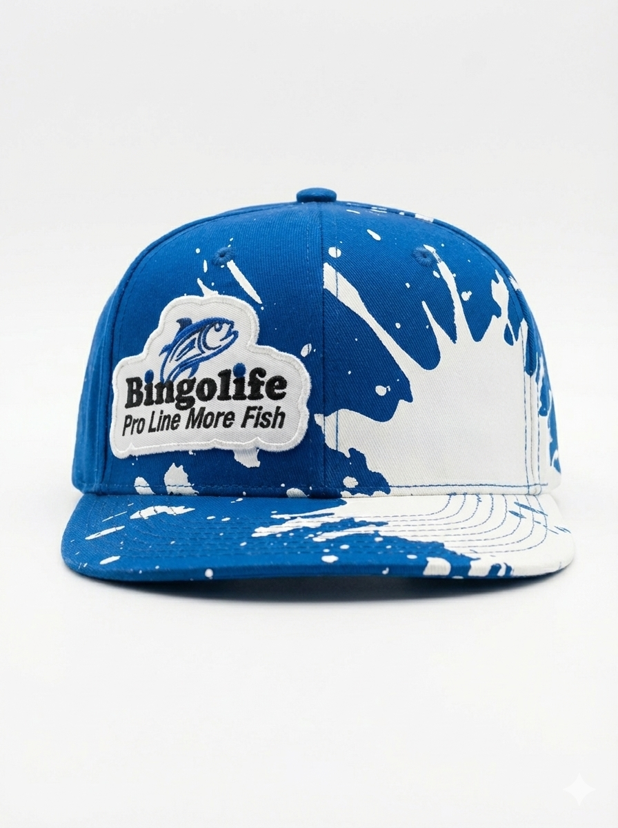 Bingolife Blue and White Bingolife Pro Line More Fish Baseball Style Fishing Cap
