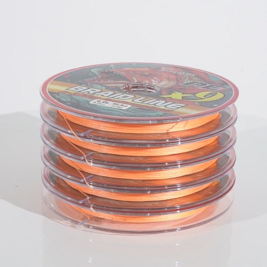 Bingolife Orange PEX9 Braid Line - Continuous 9-Strand PE Braided Spool - 5×100 Meters Full Roll