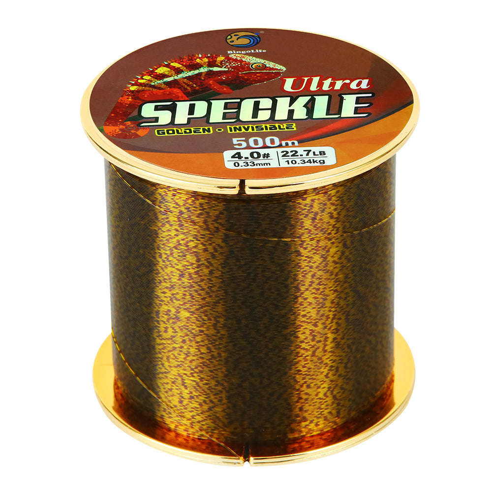 Bingolife HQ Invisible Speckle Monofilament 540 YDS Gold Spotted Mono Line for Carp Fishing
